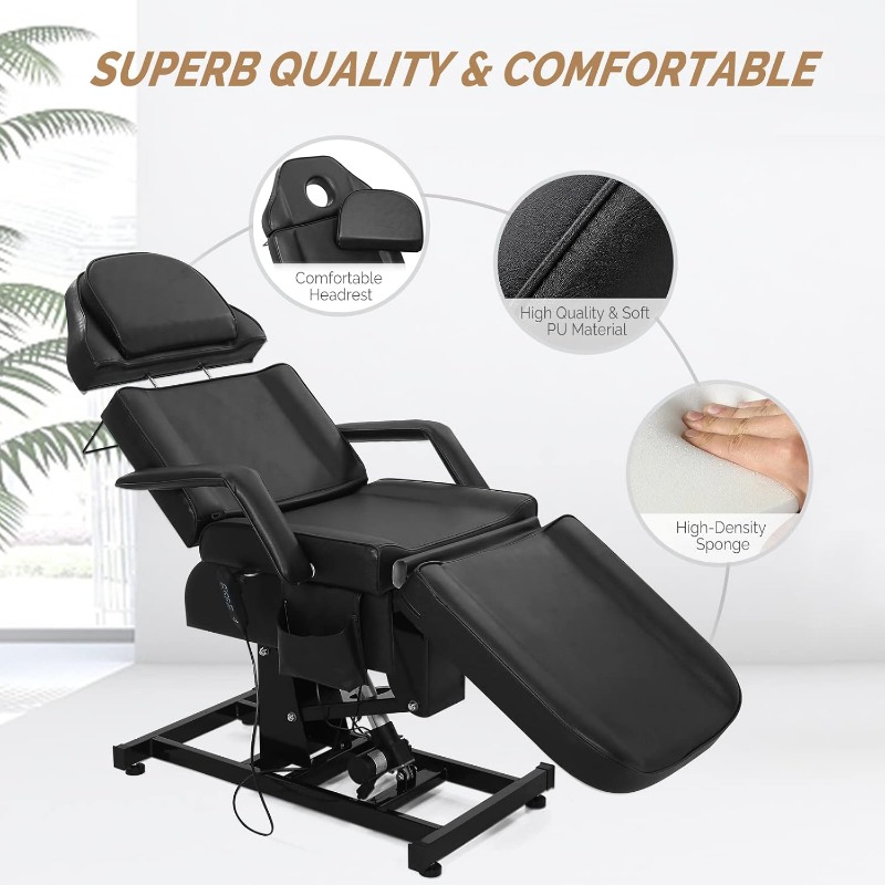 Fully Electric Salon Facial Bed Chair, Multi-Purpose Massage Tattoo Lash Waxing Table, Height Backrest Footrest Adjustable