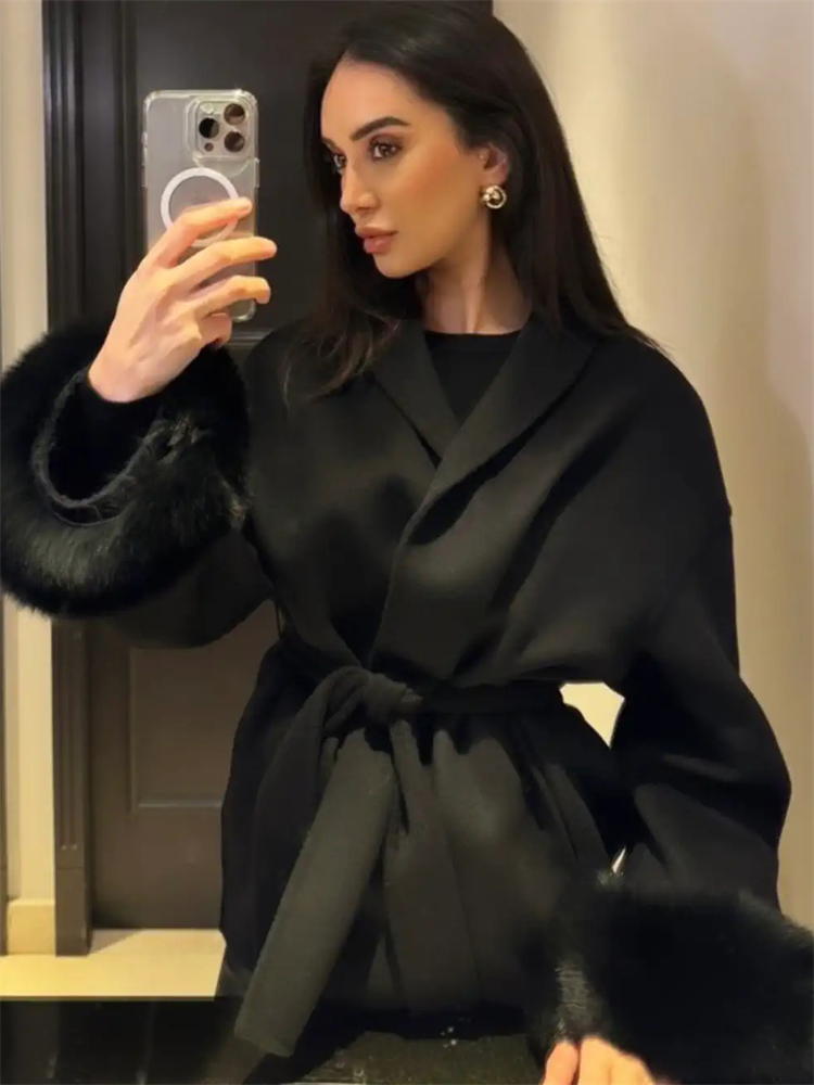 Trendix Vossenbont Wollen Dames Herfstjas Mode Patchwork Dubbelzijdige Wollen Overjas 2025, Nieuwe Elegante Kantoor Commuter Jas