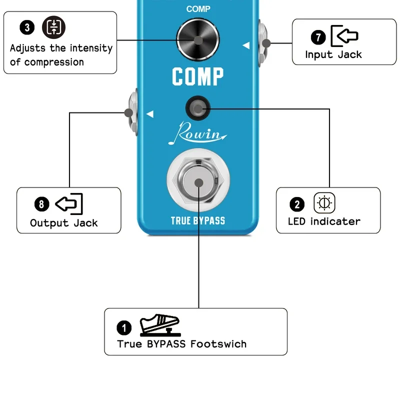Rowin Gitaar Baspedaal Compressor Effect Comp Klassieke Studio Grade Compressoren Houden Originele Signaal Transiënten Puur Hemelsblauw
