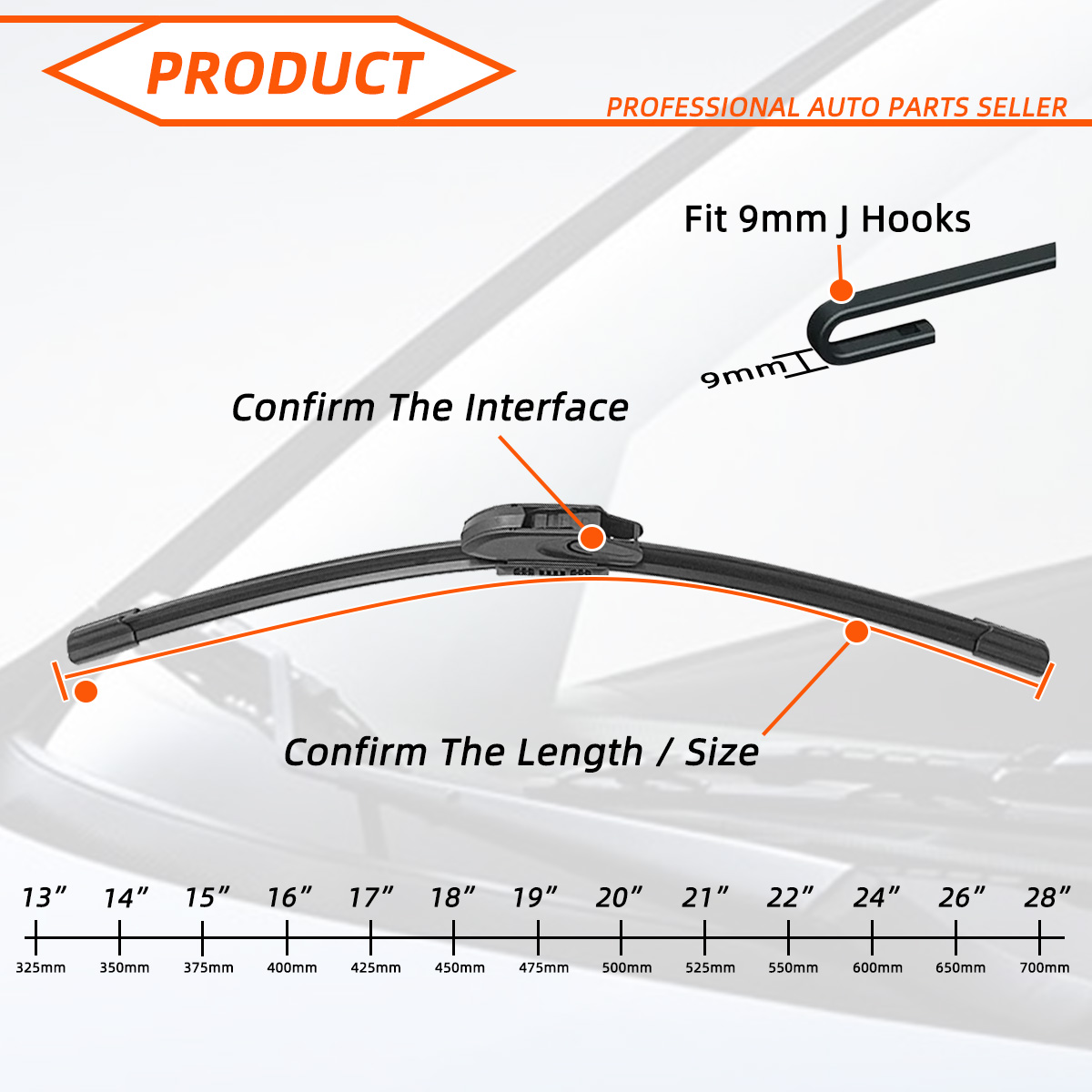Wiper Blade Universal General J U Hook 13"14"16"17"18"19"20"21" 22" 24" 26"28" Windshield Windscreen Rubber Car Accessories