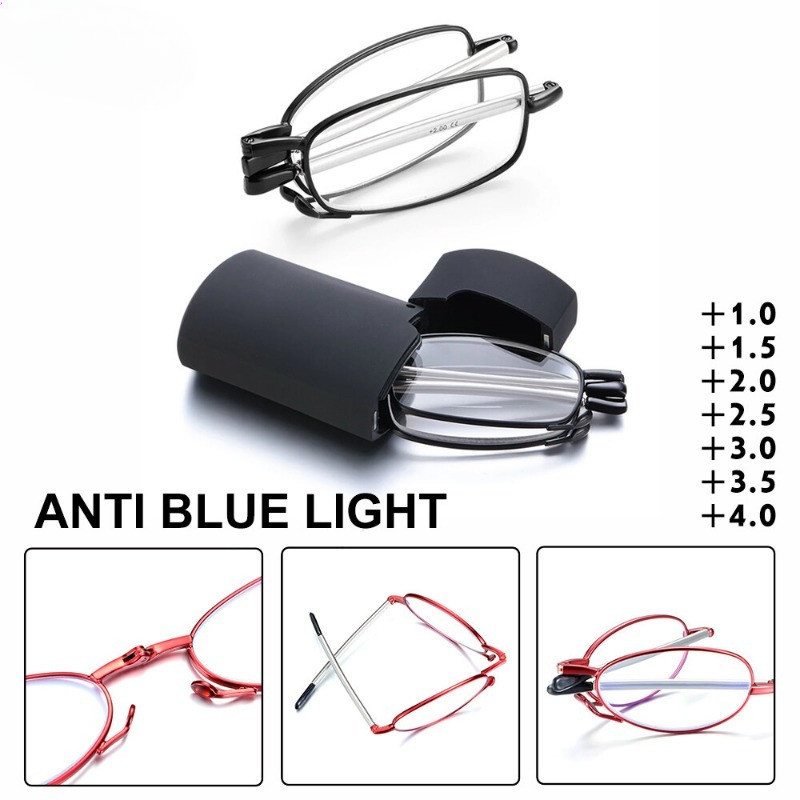 Étui cadeau lunettes de lecture pliables +1.00 à +4.00 force hommes femmes Anti lumière bleue lunettes d'hypermétropie