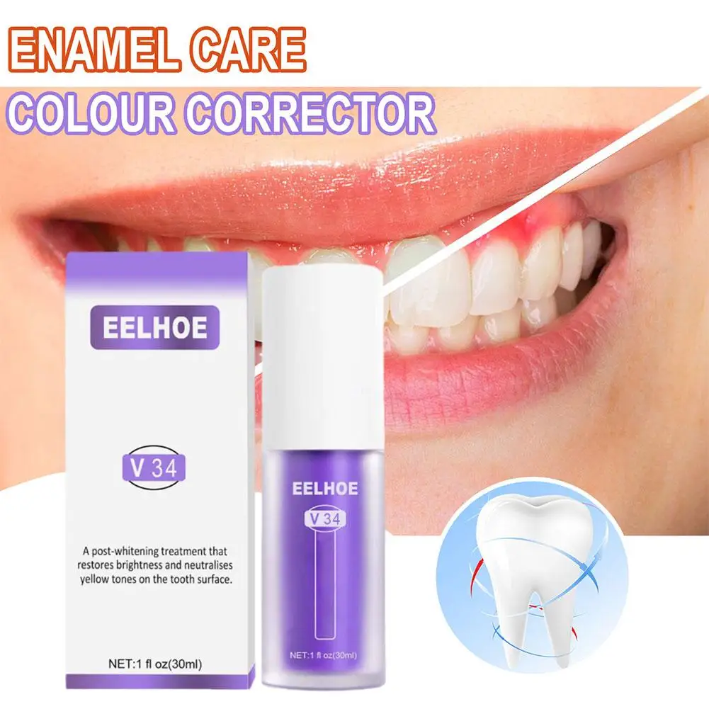 V34 SmileKit Фиолетовая зубная паста Очиститель зубов Удаление зубного камня Чистая гигиена полости рта Свежее дыхание Отбеливание Уход за зубами 30 мл