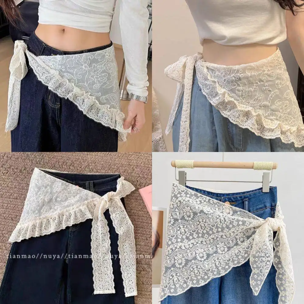 Lace Mini Skirts Women Elegant Sweet Lolita Short Skirts High Waist Y2k Streetwear Ruffle Skirts Lace Trim Butt Curtain Skirt