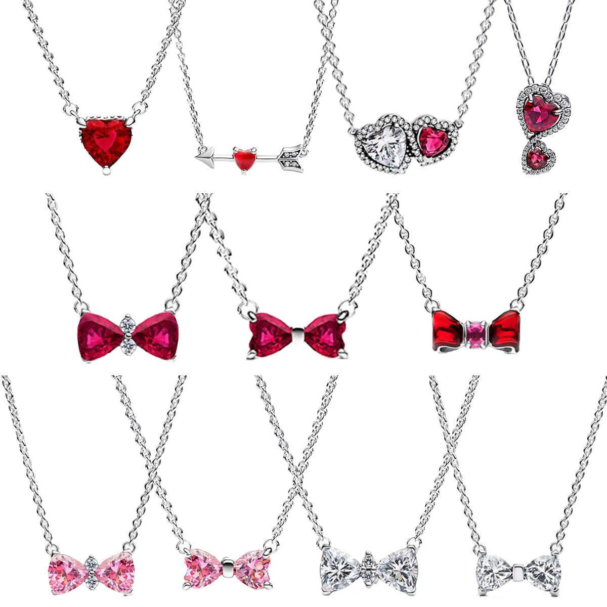 Hot Sale originele 925 sterling zilveren ketting kleurrijke vlinderdas rood hart hanger mode ketting charme klassieke DIY cadeau