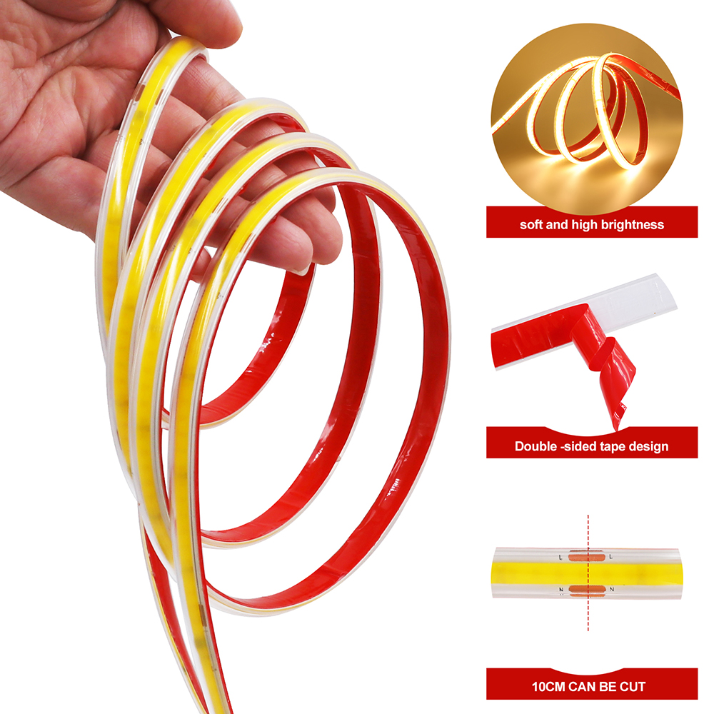 AC 220V COB Strip 240 LEDs/M IP65 กันน้ําไดร์เวอร์สร้าง 10 ซม.สามารถตัดตกแต่งบ้านริบบิ้นเชือกเทป LED LIGHT