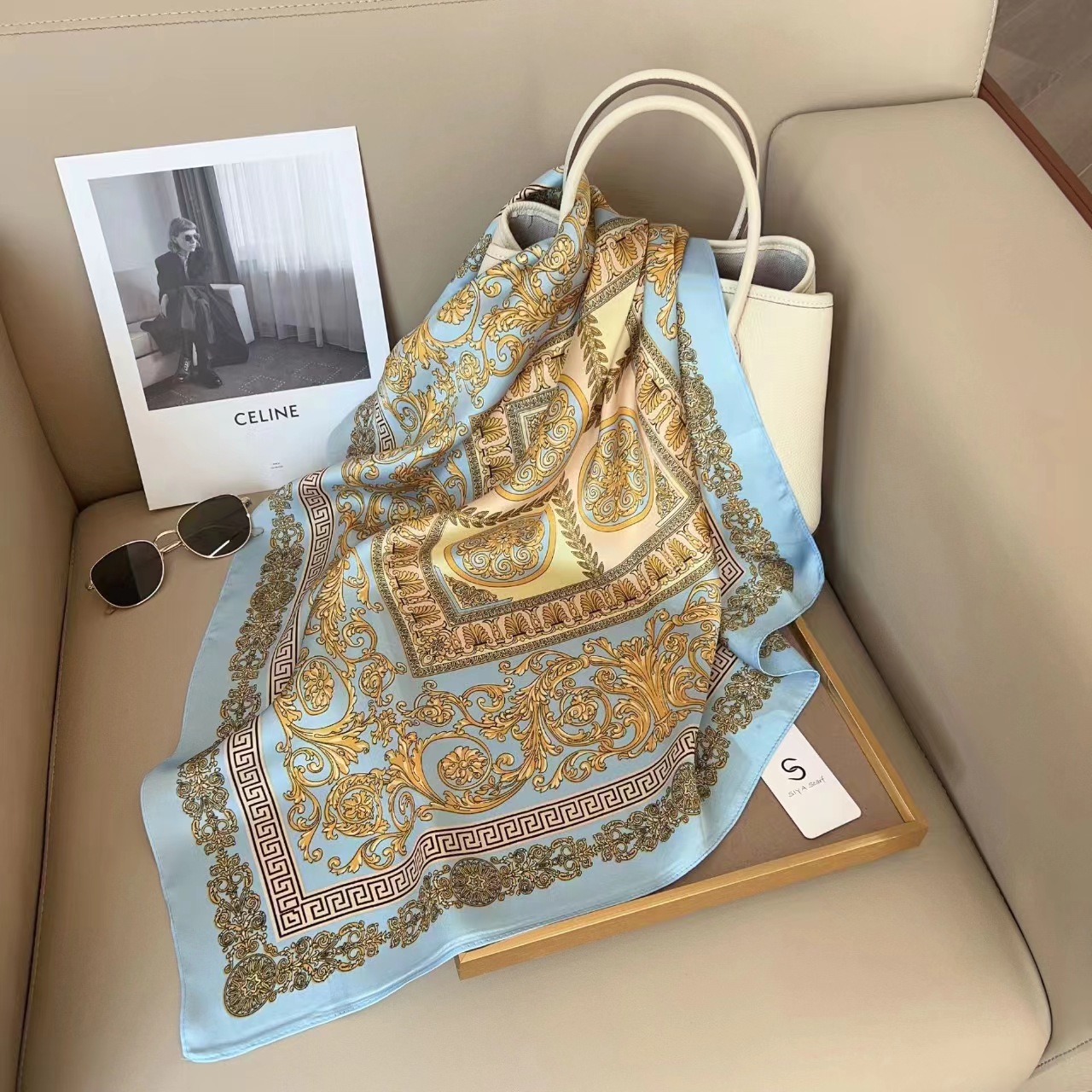 SIMPLEJEWEL 70 センチメートルシルク正方形スカーフ女性サテンバンダナプリントスカーフヘッドバンドファッション女性の髪ショールラップネッカチーフヒジャーブ