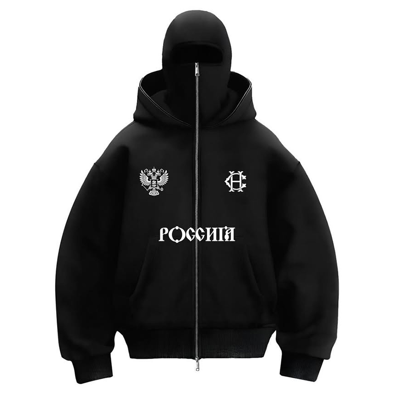 Sudaderas con capucha con cremallera y letras de invierno para hombre, diseño elegante de máscara facial, sudaderas con capucha cálidas, chaqueta deportiva Vintage informal para actividades al aire libre