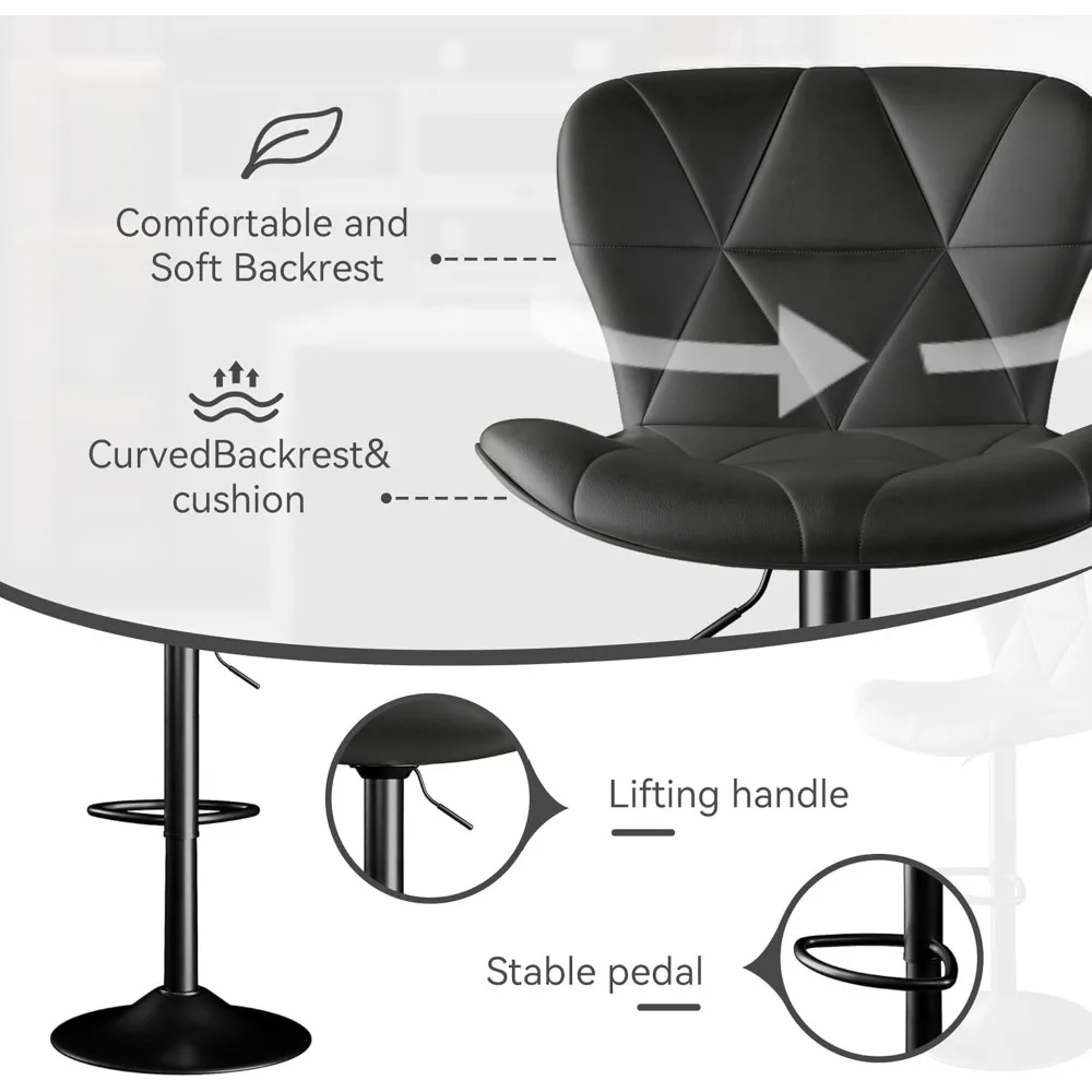 Bar Stools Set of 2,Adjustable Swivel Barstools, Faux Leather Bar Chairs,Upholstered Counter Height with High Backrest