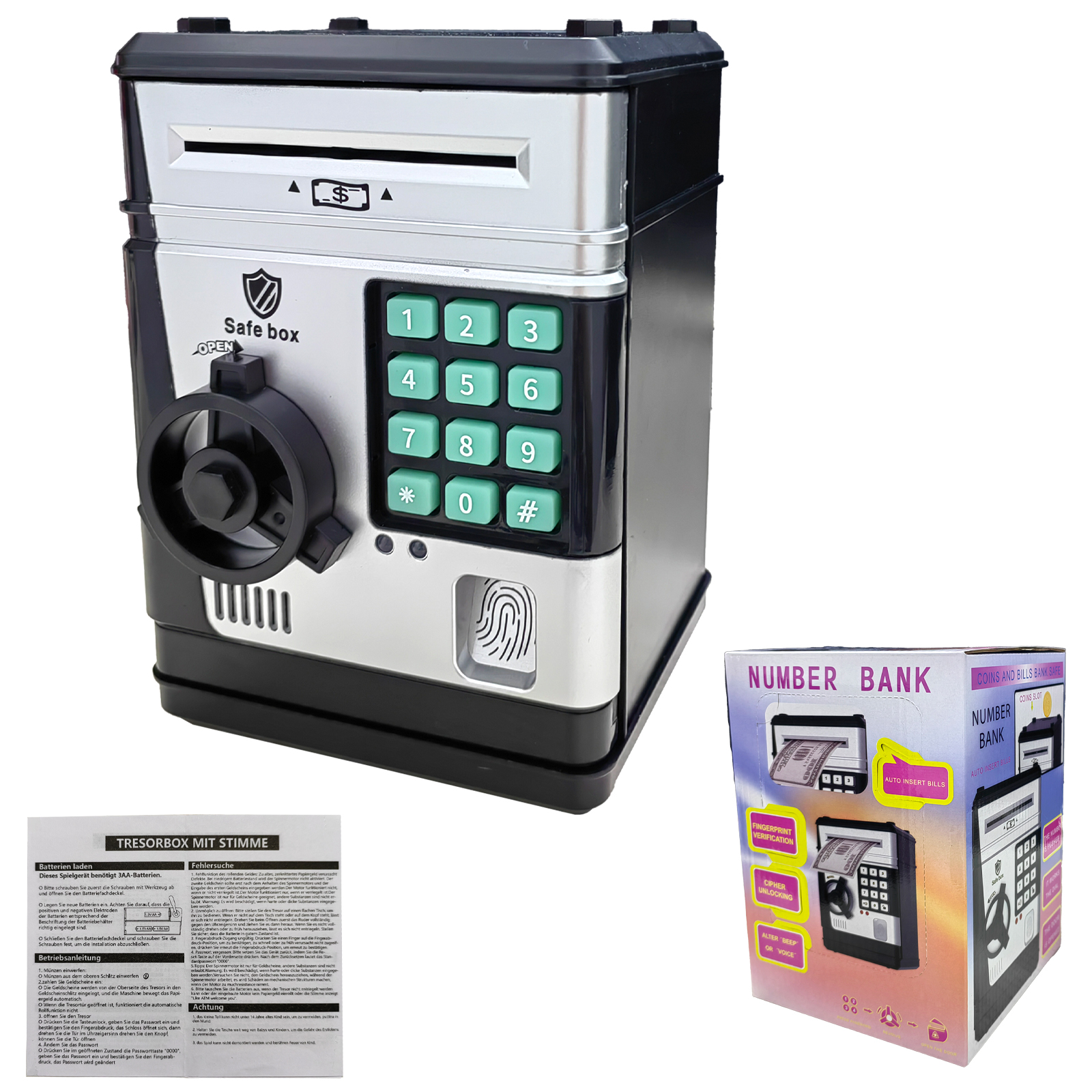 Salvadanaio elettronico Password per impronte digitali Scatola per risparmiare denaro Macchina ATM automatica Deposito contanti Giocattolo educativo Regalo per bambini