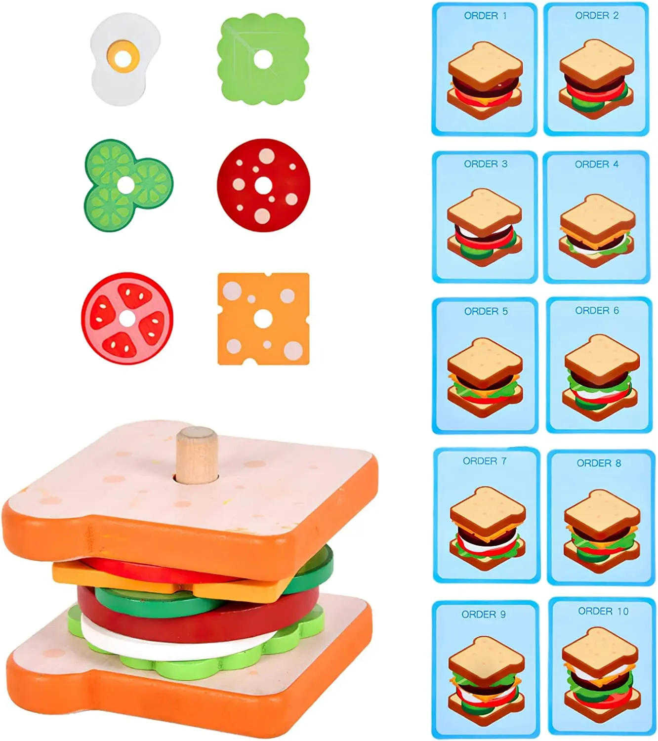 ไม้ฮัมบูร์กแซนวิชซ้อนของเล่นสําหรับเด็กวัยหัดเดินและเด็ก Montessori ของเล่นเพื่อการศึกษาก่อนวัยเรียน Fine Motor Skill ของเล่นครัว