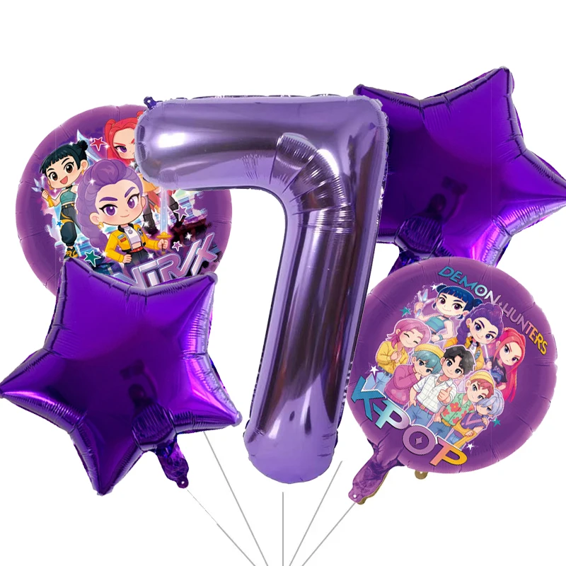 Kpop Demon Hunters decoración de fiesta de cumpleaños para niños bola número dígito 1-10 juego de globos suministros para fiesta de Baby Shower juguete de regalo
