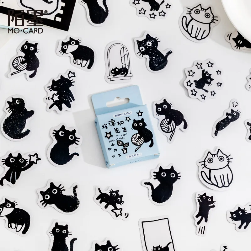 45 Uds. Pegatinas temáticas de gato negro, decoración Kawaii, pegatinas de gatos lindos, pegatinas autoadhesivas para álbum de recortes para planificadores de portátiles