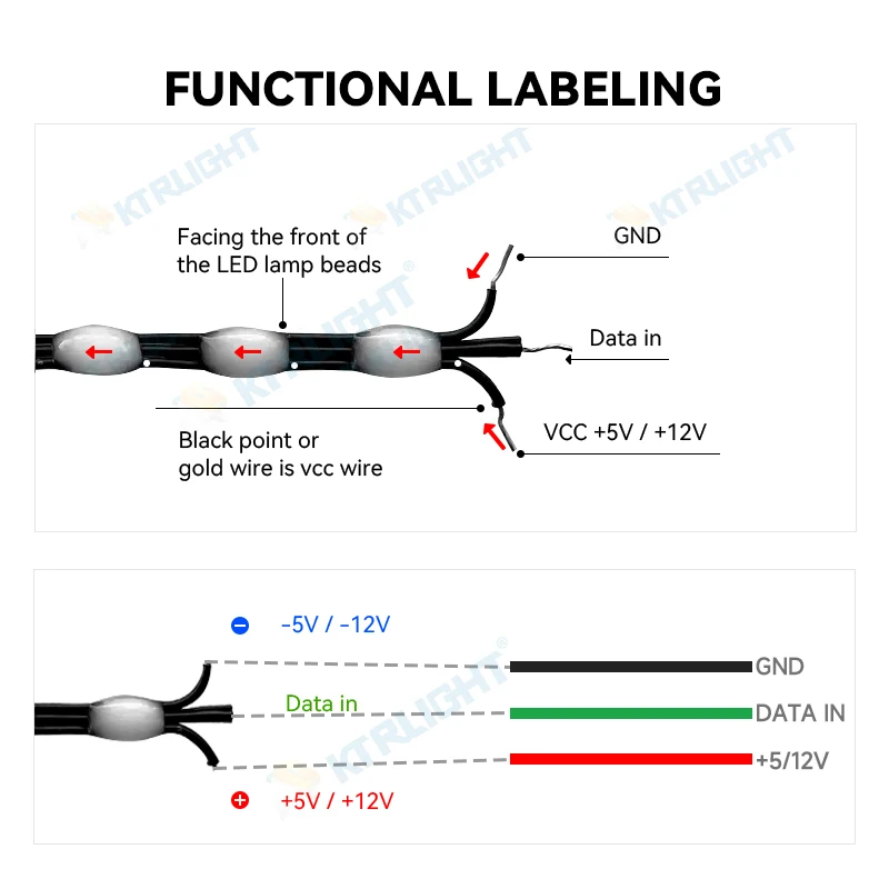 WS2811 Addressable LED Pixel String 1000 LEDs RGB 5V/12V IP68 Waterproof，3Pin Black Wire Adjustable Pitch for Outdoor Decoration