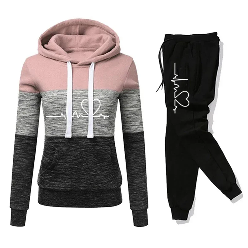 Damski dres z nadrukiem bluza z kapturem spodnie dresowe Color Block wszechstronne swetry do biegania na co dzień spodnie sportowe stroje S-3XL