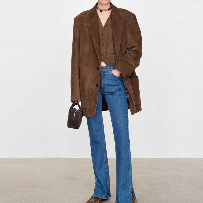 女性用牛革ジャケット,シングルブレストブレザー,特大コート,シック,新品,春,2022