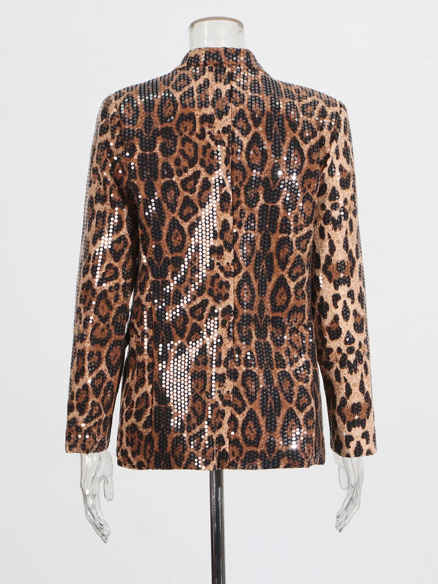 TWOTWINSTYLE Leopard Temperament Blazers For Women Notched Collar Long Sleeve Patchwork Button Loose Blazer Female New KJA513171