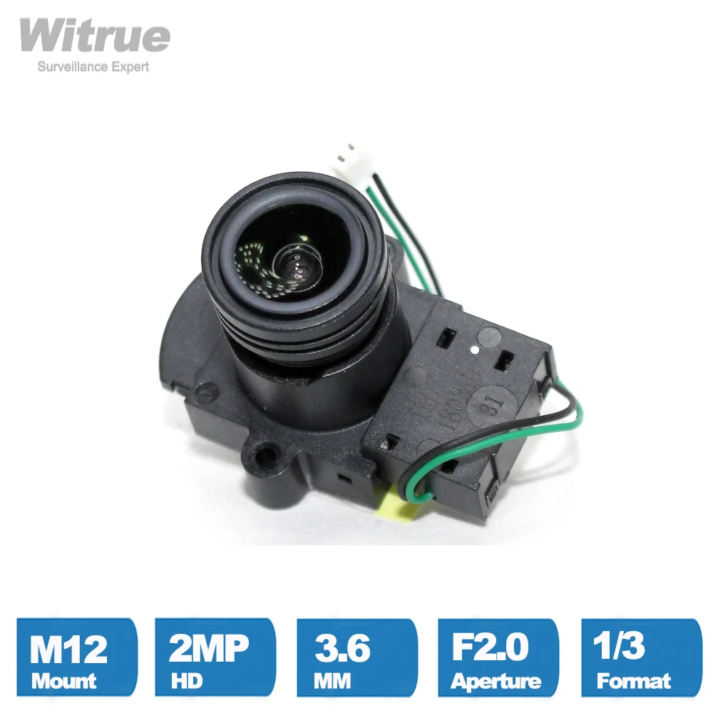 Объектив Witrue Cctv, 3,6 мм, 2 МП, M12, 1/3 дюйма, формат F2.0, диафрагма 90 градусов с ИК-вырезом для камер видеонаблюдения
