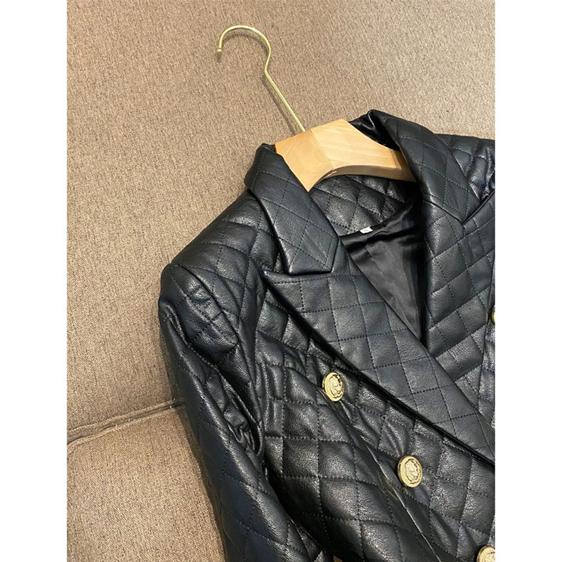 Thickened High-End Black Short Leather Jacket Women Shoulder Pads Autumn Fashion Blazer Coat Customized Suit Jacket Female