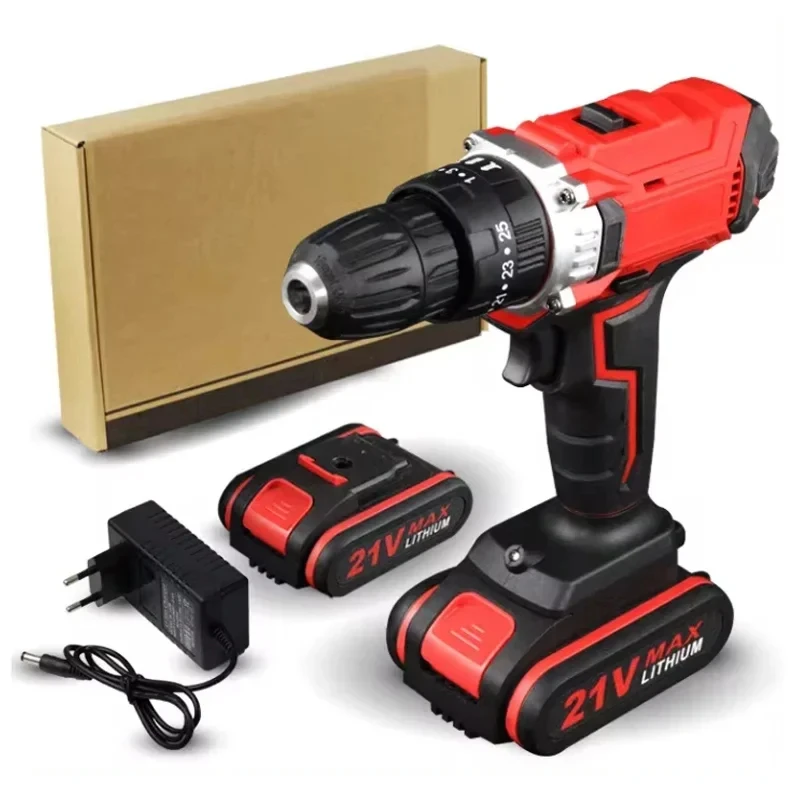 21V Electric Drill Brush Motor 2 Speed Control Stepless Speed Regulation Rotation Ways 25 Gears Torques Adjustable Lithium Drill