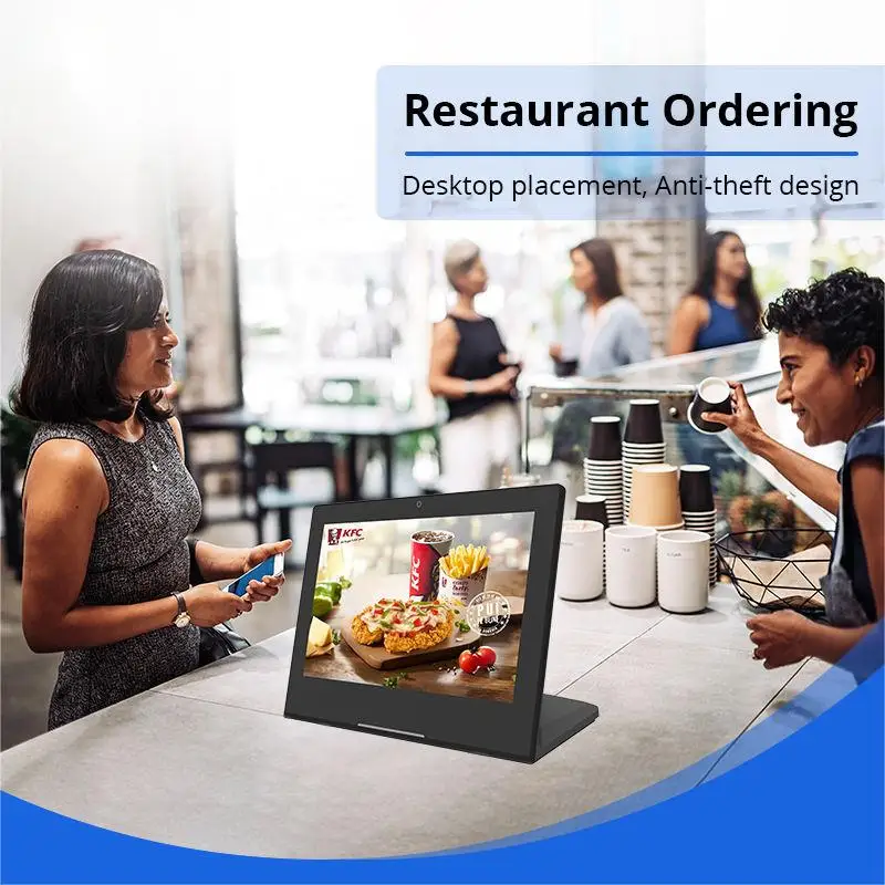 Tableta elegante en forma de L de 10,1 pulgadas, Tablet con pantalla táctil POS de escritorio Android, menú de restaurante, pedido de cliente, PC con altavoz Dual