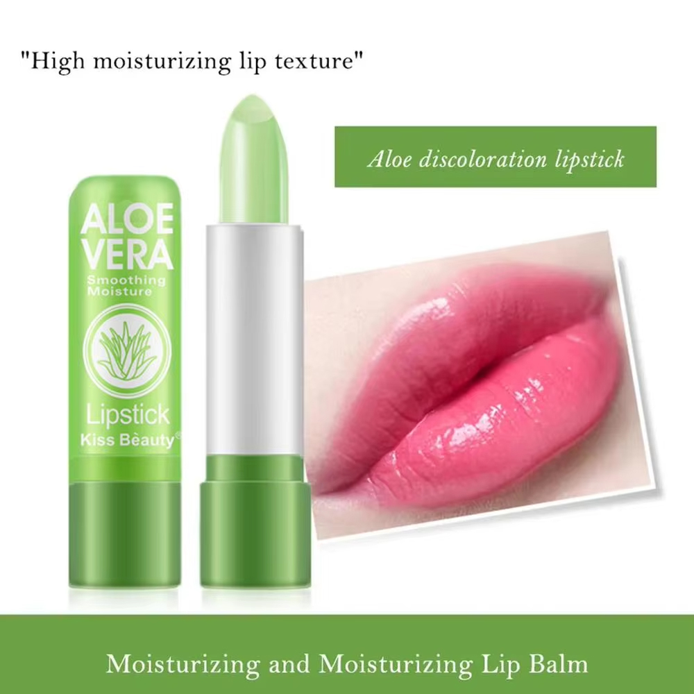 Farbwechselnder Aloe Vera-Lippenstift, langanhaltender, feuchtigkeitsspendender, temperaturaktivierter Lippenbalsam, lichtbeständige, nährende Lippenpflege
