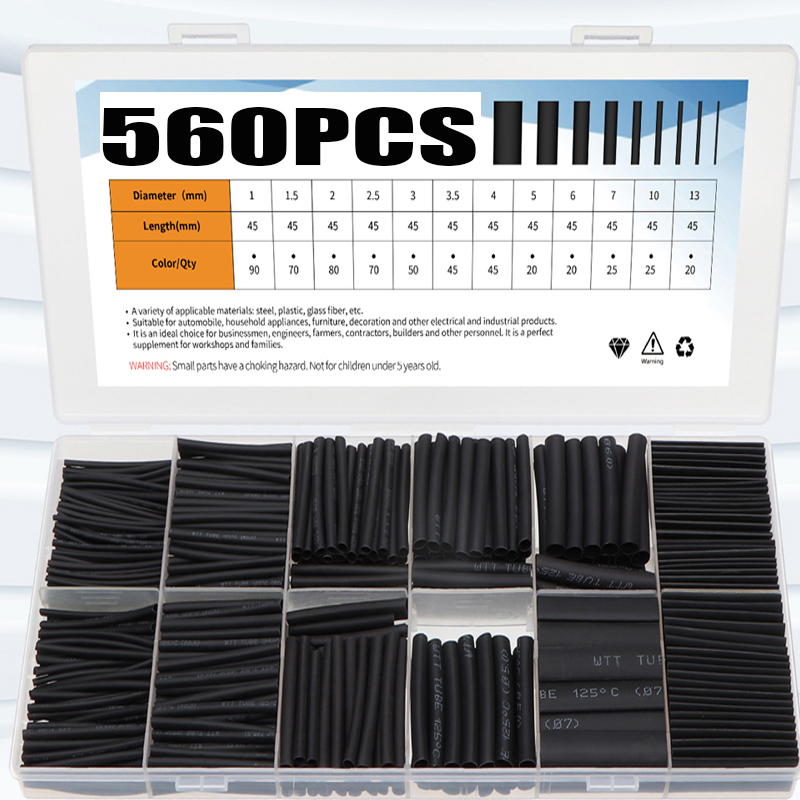 560 Chiếc Nhiệt-Ống Co Thermoresistant Ống Co Nhiệt Gói Bộ Điện Kết Nối Dây Cáp Cách Nhiệt Sleeving