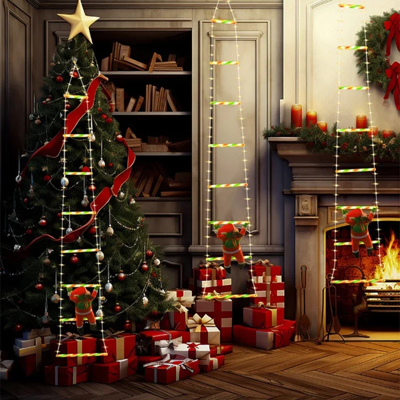 1/3M Babbo Natale scala da arrampicata luci della stringa USB 8 modalità lampada a LED decorazione natalizia per giardino albero di Natale regalo di Capodanno