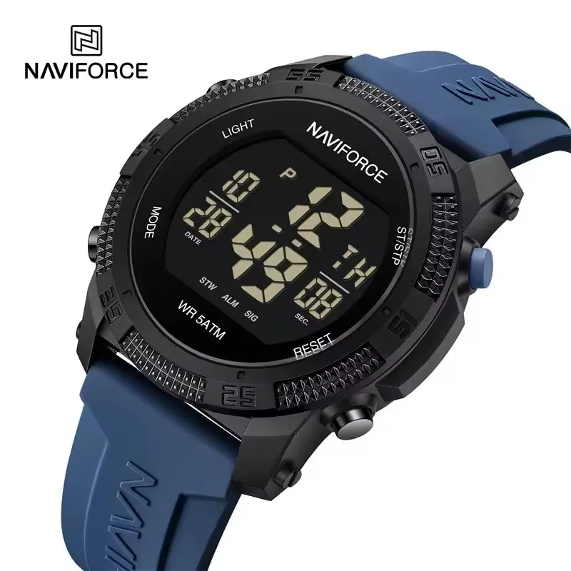 Naviforce 7104 esportes masculino lcd digital lazer data semana despertador à prova dwaterproof água pulseira de silicone relógio eletrônico électronique