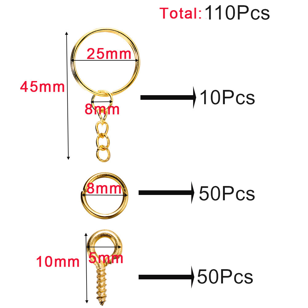 110Pcs Keychain Open Jump Rings Eye Pins Jewelry Making Accessories Kits for DIY Epoxy Resin Key Chain Key Ring Pendants