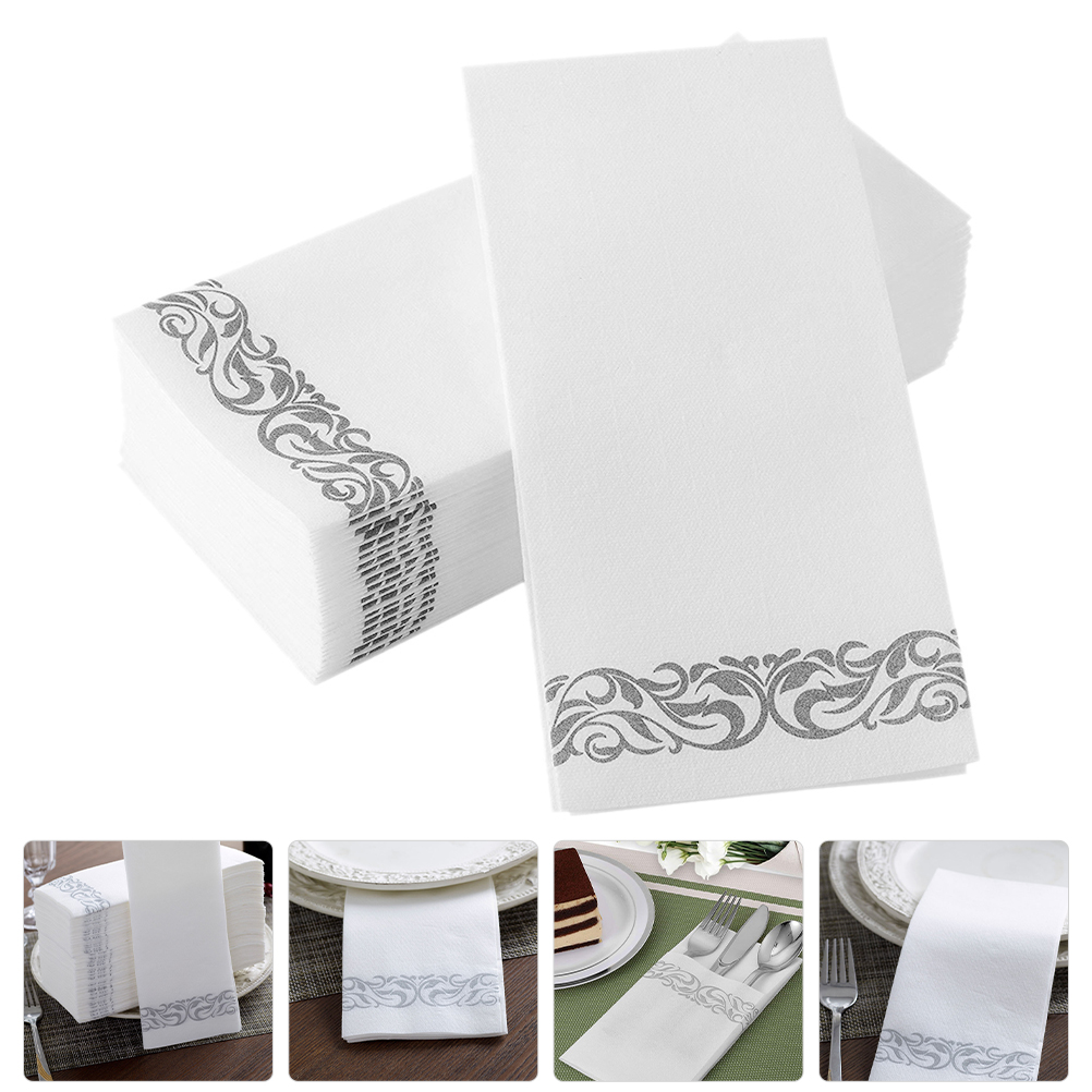 25 Pcs Decorate Silver Table Paper Napkin Wood Pulp Napkins Dinner Foldable Tissue Hotel Desktop Party Wedding Banquet