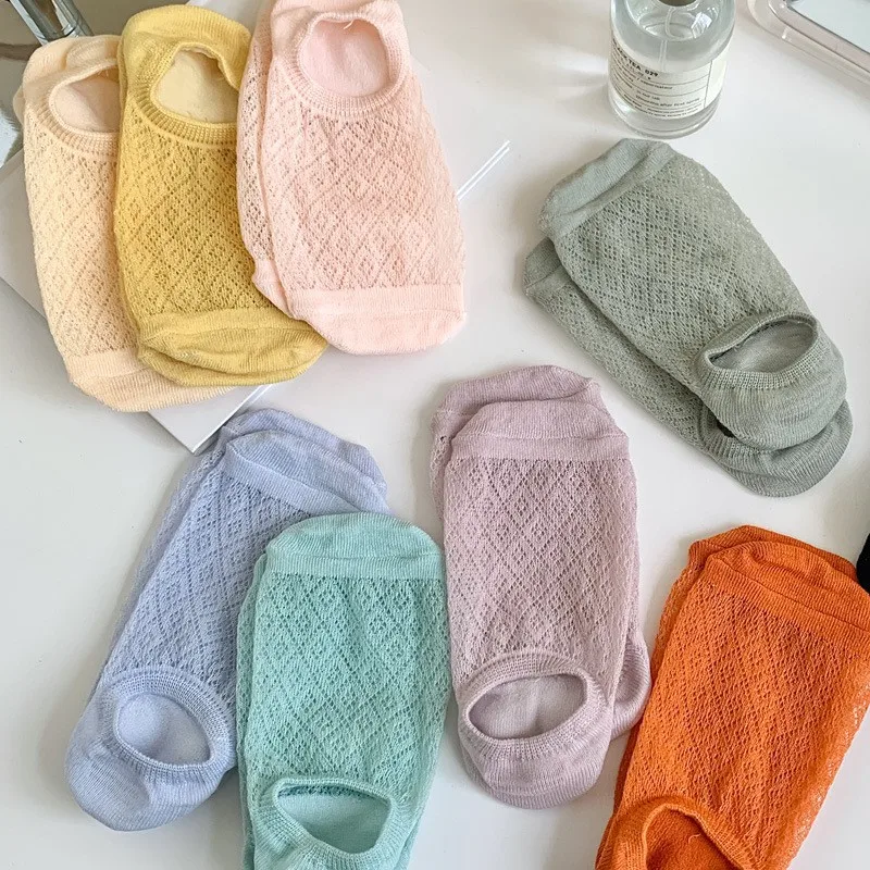 3 pares de calcetines invisibles de malla para mujer, calcetines de verano de silicona antideslizantes hasta el tobillo, calcetines bajos de algodón transpirables para mujer