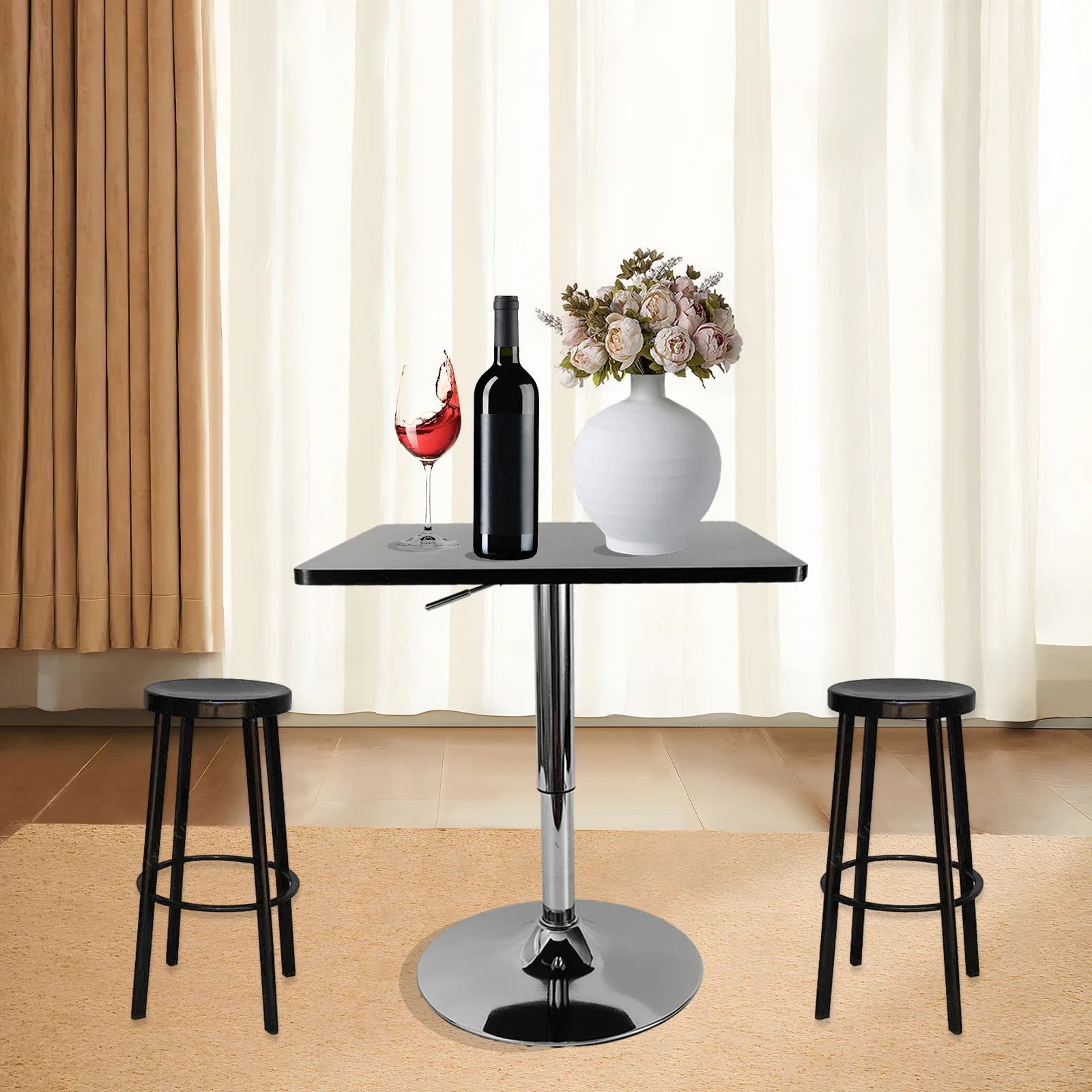 Mesa de bar quadrada, altura de base ajustável com 360 °   Pião para sala de jantar, casa, cozinha, pátio, bistrô