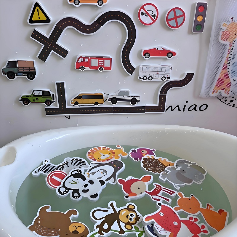 Juguetes de baño para bebé, divertidos animales de espuma, juguete flotante cognitivo, juguetes para bañera y baño de tráfico, regalos para bebés, juguete educativo para edades tempranas
