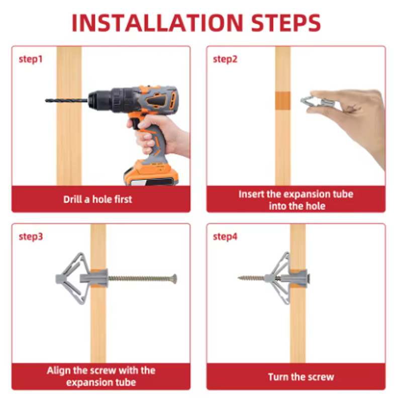 100 pçs kit de âncora drywall âncoras de parede oca plugues parafusos tubo de expansão borboleta 50 conjunto