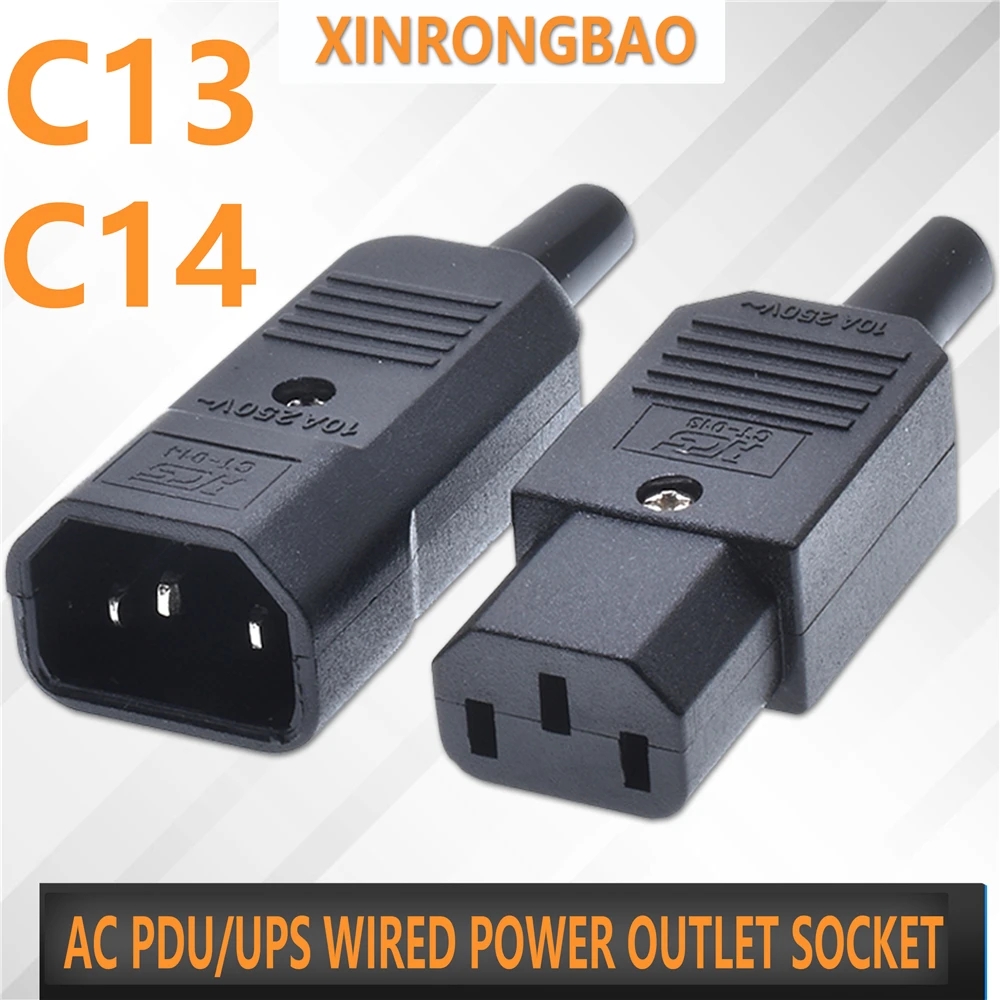 high-quality IEC Straight Cable Plug Connector C13 C14 10A 250V Black female&male Plug Rewirable Power Connector 3 pin AC Socket