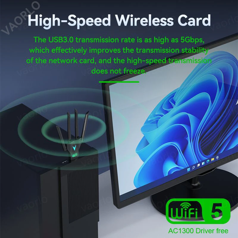 デュアルバンドwifi usbアダプター,1300mbps,2.4g,5ghz,usb3.0,802.11ac,4アンテナ,PC,ラップトップ,ドライバー用のワイヤレスレシーバー,無料