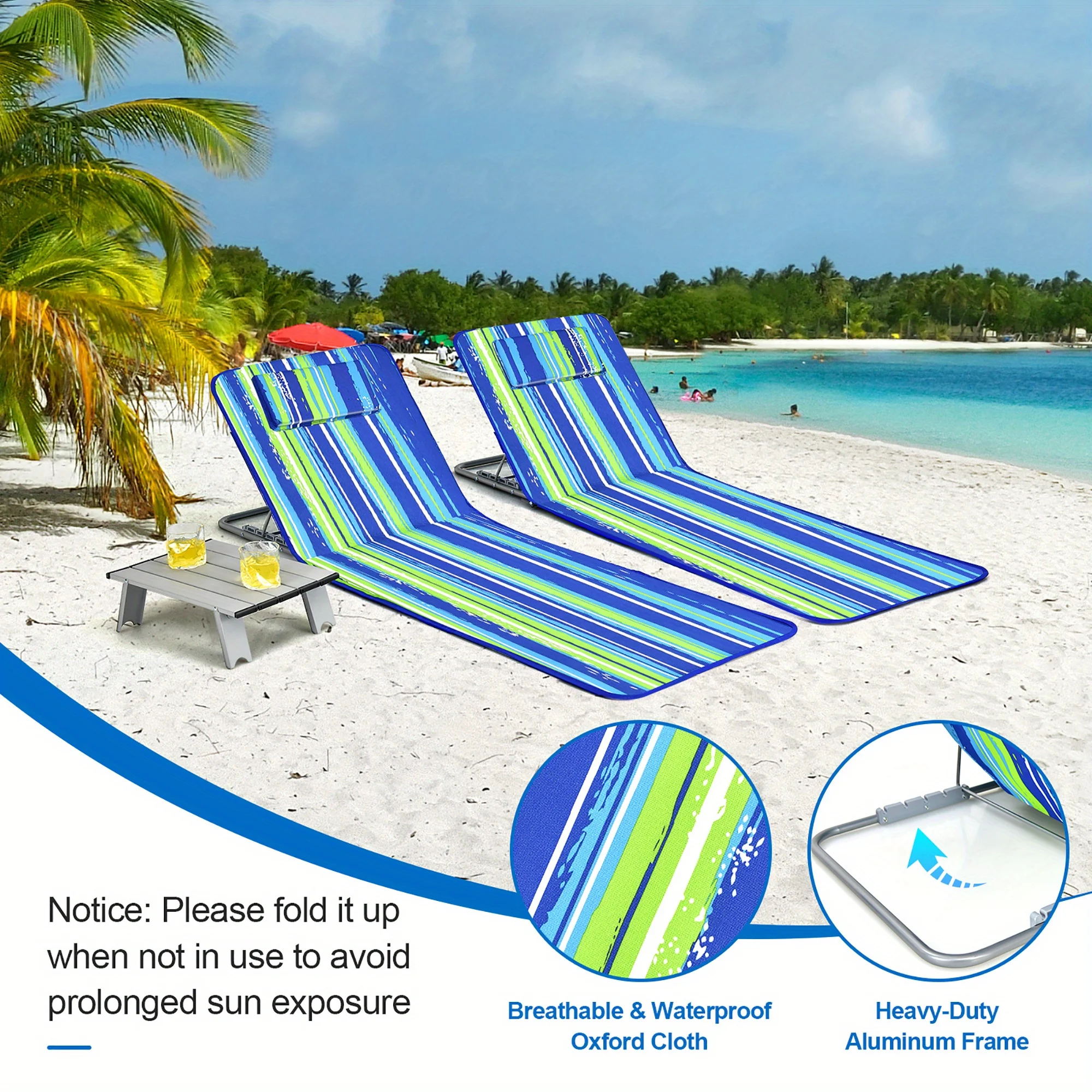 Ajustável Lounge Chair Mat Set, Estilo listrado para relaxamento final, Cadeiras com Sunbathing Table