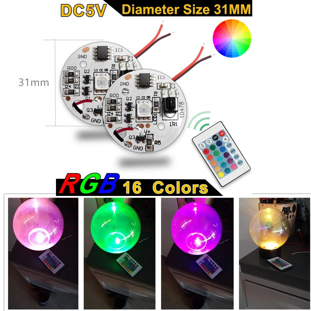 Placa de luces LED de bajo voltaje de 5V, tablero de lámpara RGB de Color, fuente de gradiente colorida de 3W, interruptor remoto inalámbrico IR de 24 teclas, Control de encendido/apagado