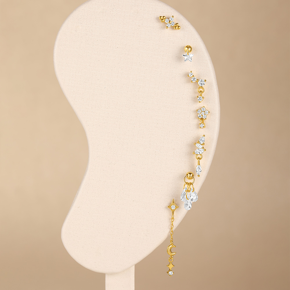 CANNER 1PC Four Pointed Star Moon Tassel Lotus Cartilage Spiral Puncture 925 Sterling Silver Stud Earring For Women Ins Earring