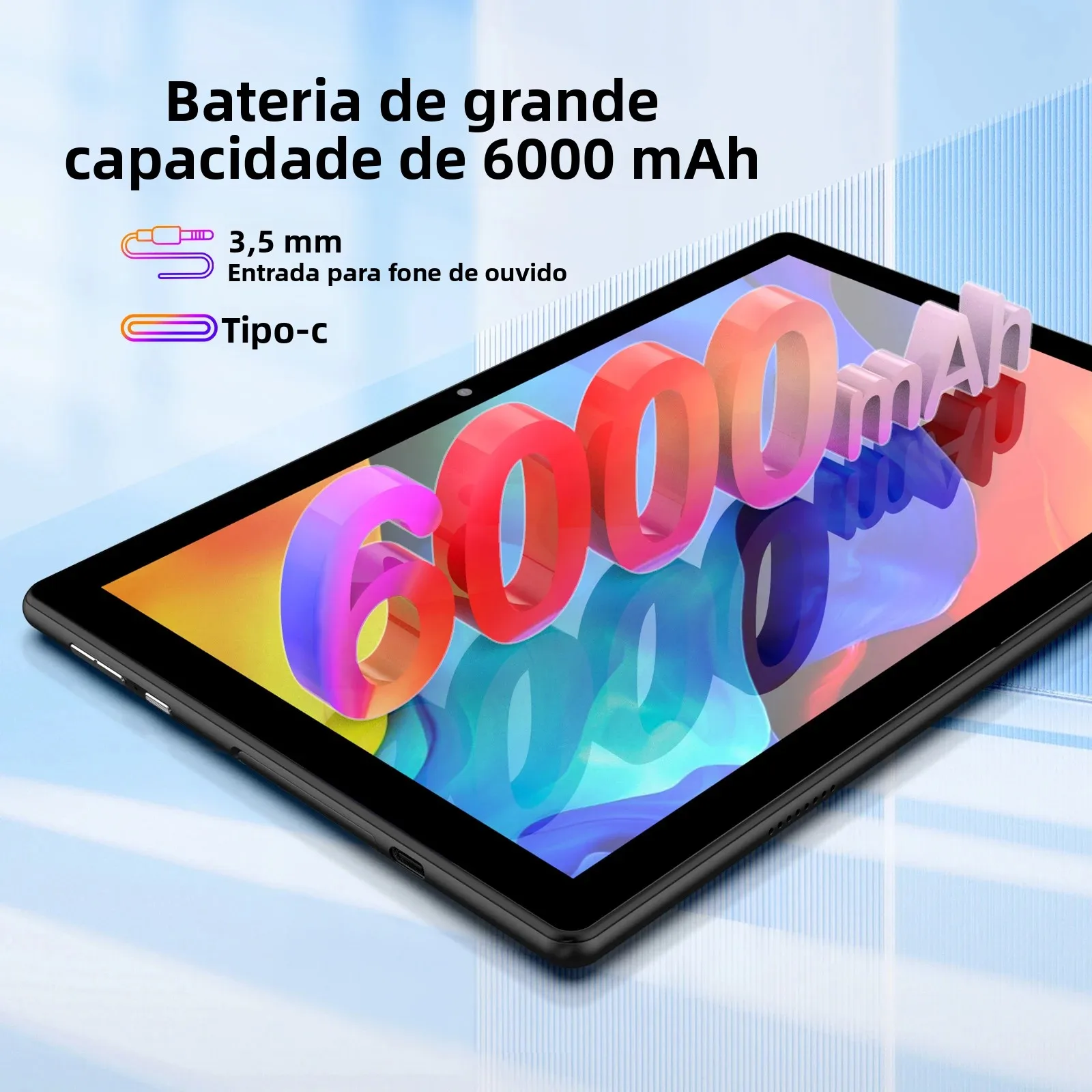 Tablet BAKEN de 10 polegadas com slot para cartão SIM, Android 15, Wi-Fi, GPS, Bluetooth, armazenamento de 64 GB, alto-falantes duplos, porta USB-C