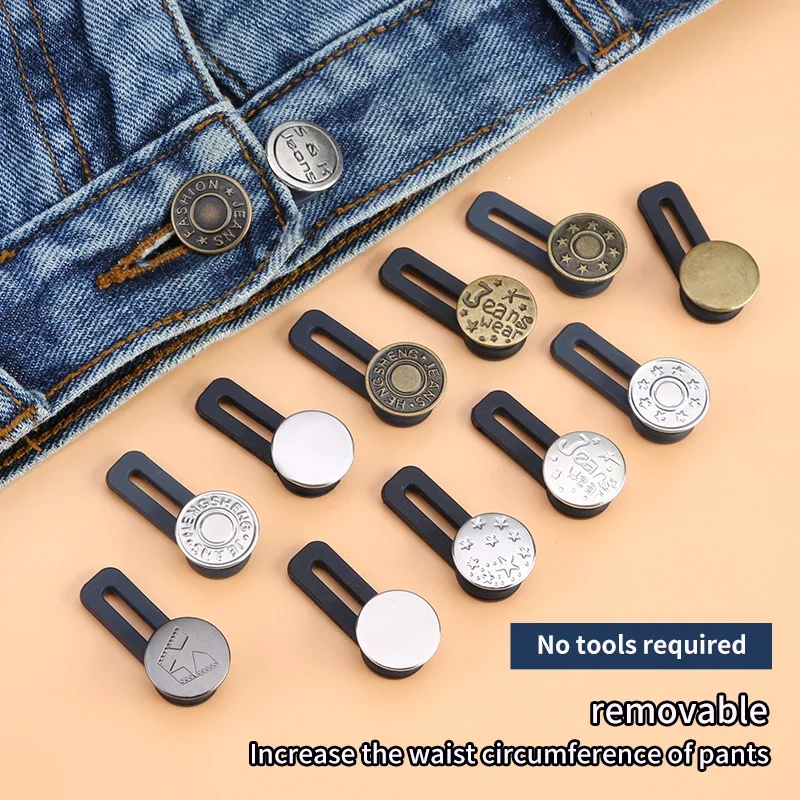 5/10 pçs extensor de botão de metal perfeito para qualquer calça jeans costura livre retrátil botão de cintura fivelas estendidas kit de fixação