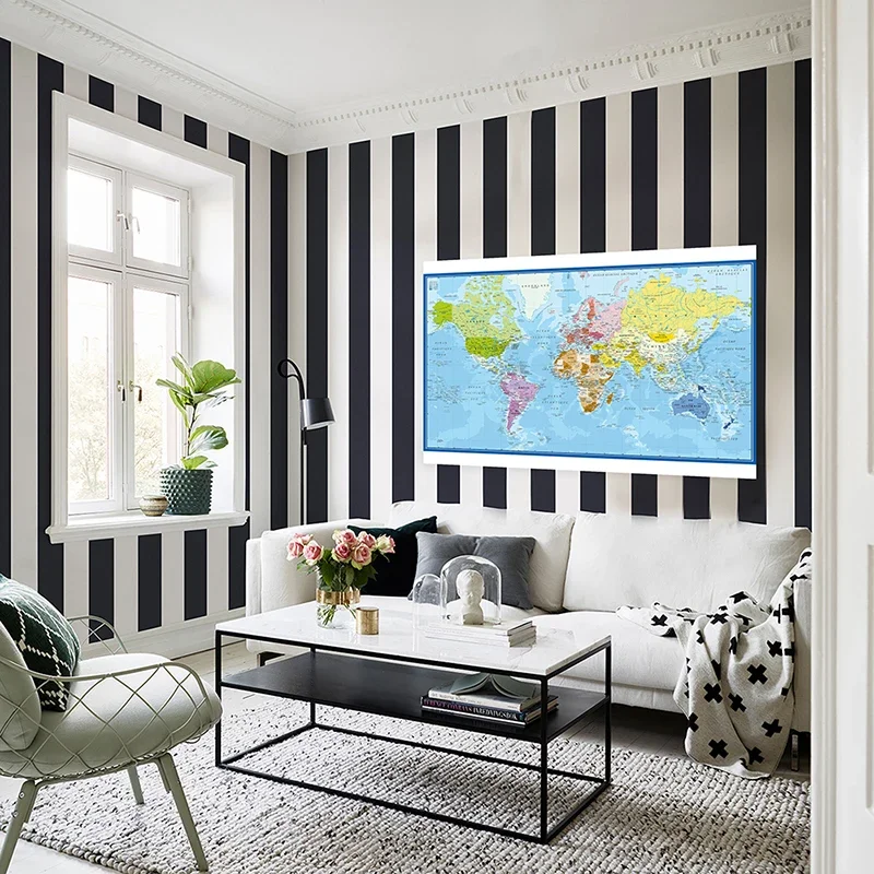 Carte Du Monde World Map Wall Poster in French Polyester Cloth Painting Office School Classroom Supplies Home Decoration