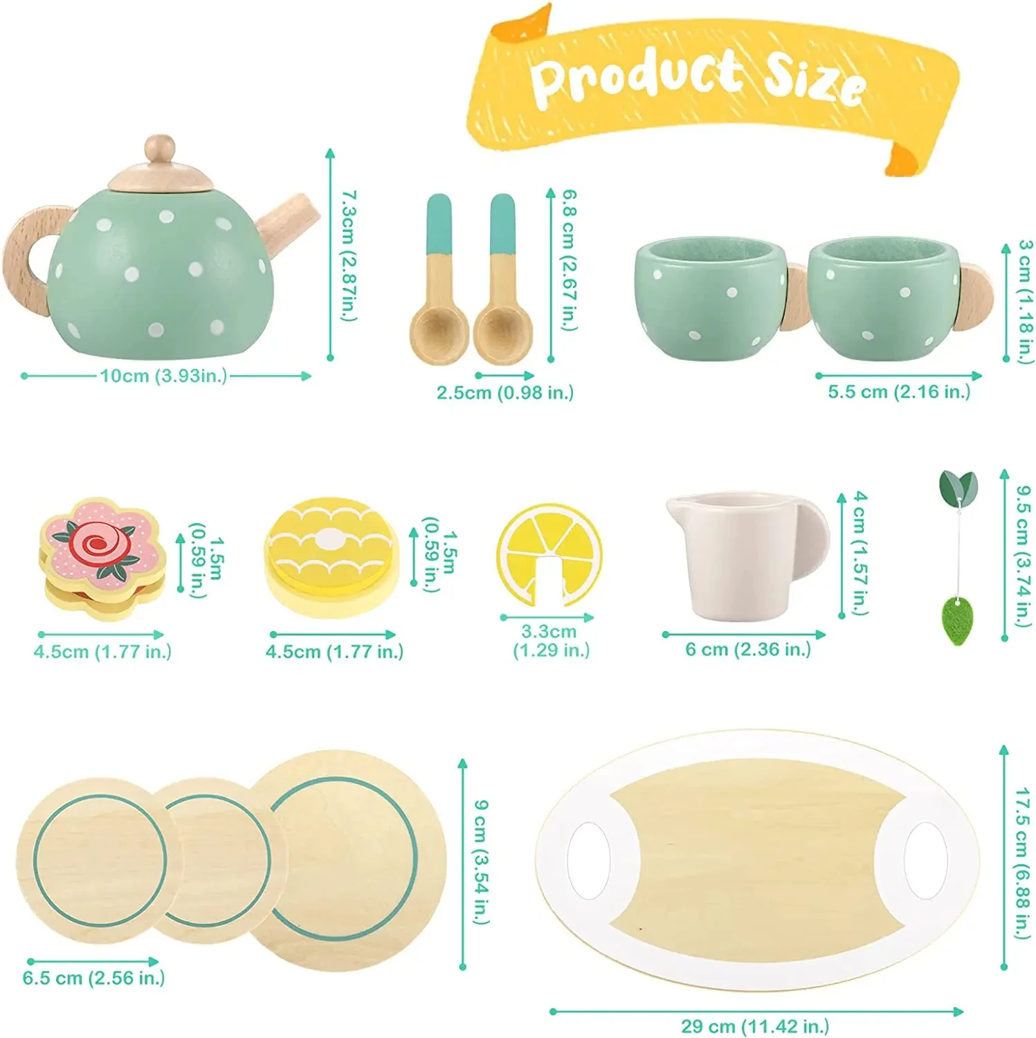 เด็ก Tea Party Tableware ไม้หัตถกรรมของเล่น Pretend Play ชุดสําหรับเด็กวัยหัดเดินของขวัญวันเกิดโปรดปรานของเล่นของขวัญ
