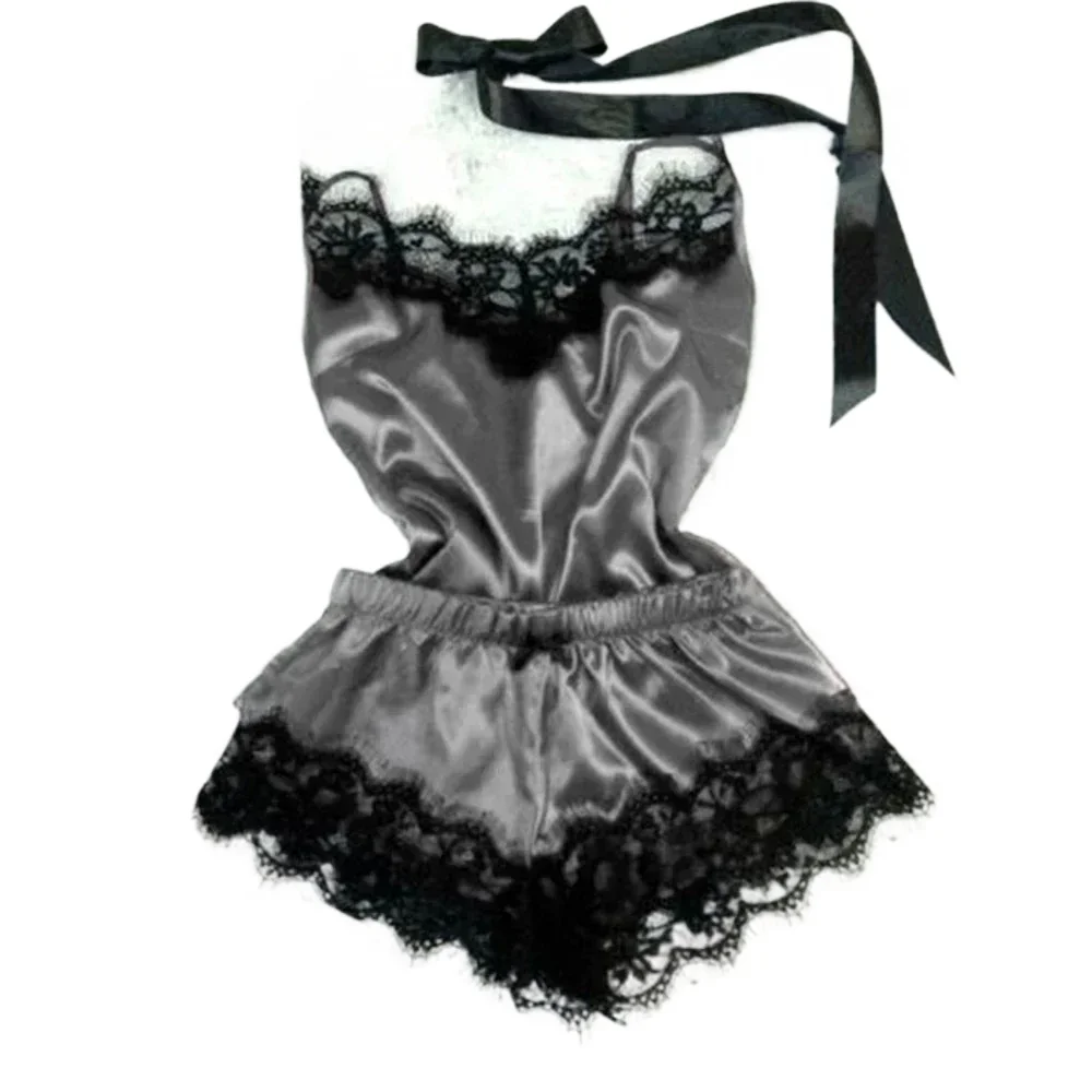 Conjunto de pijama de seda de encaje de verano para mujer, ropa de dormir, lencería Sexy, conjunto de Top y pantalones cortos, Pijamas informales cómodos