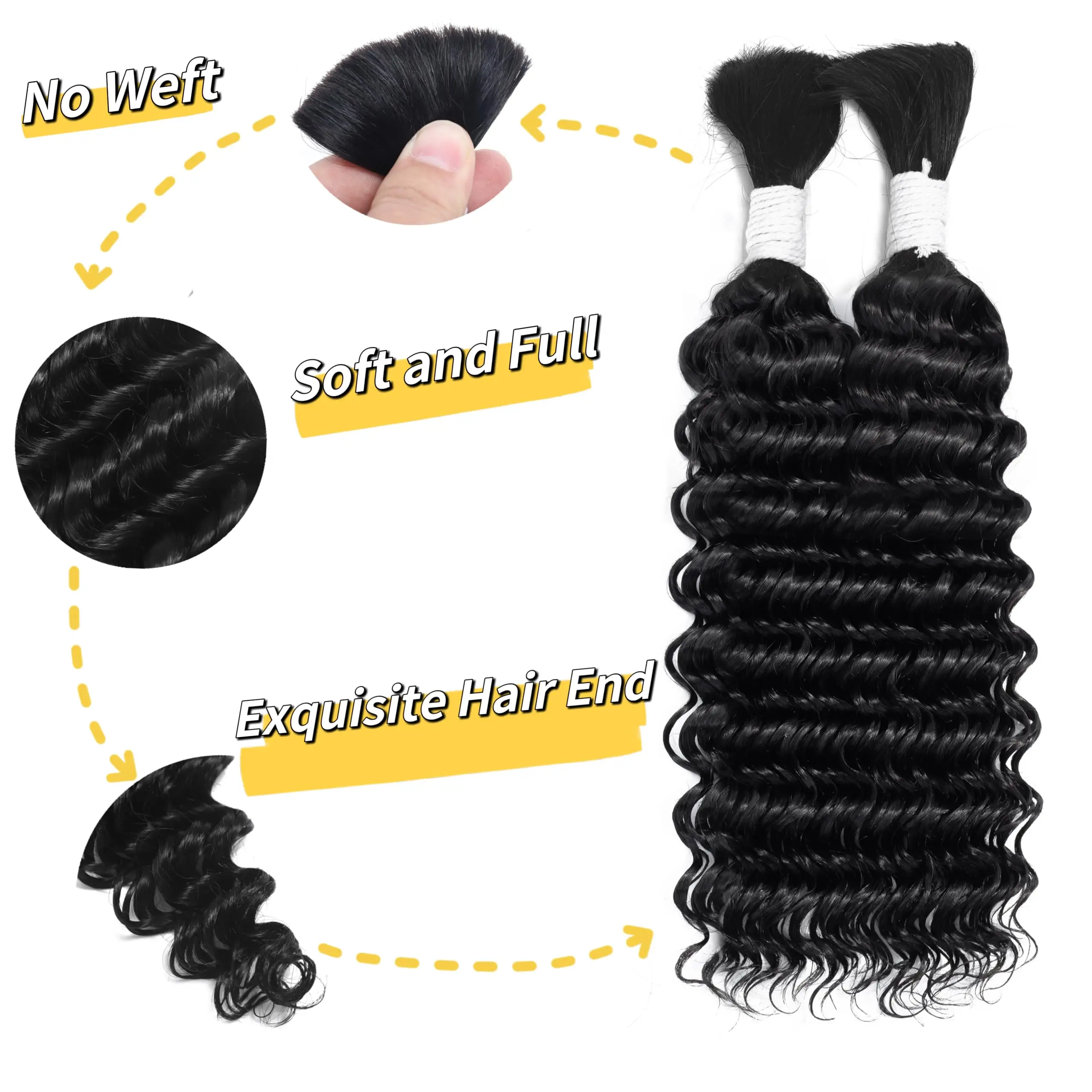 การถักเปียผมเป็นกลุ่ม Water Wave กลุ่มผมมนุษย์ 18 นิ้ว Boho braids สําหรับกล่องไม่มีปมหรือคลื่นหลวมหยิก
