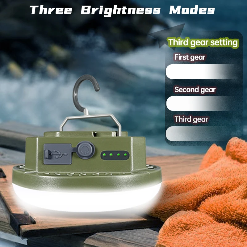 Luz LED para acampar al aire libre, linterna recargable de alta potencia, resistente al agua IP66, para pesca, 9900maH