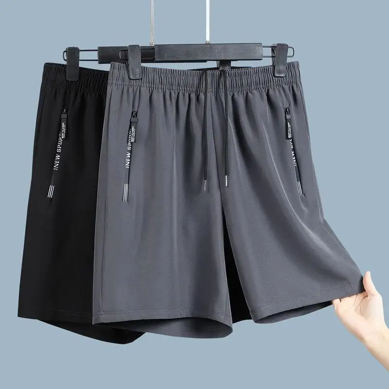 Clearance_Ice Calças de seda Shorts masculinos verão de volta às aulas Calças finas de quarto tamanho solto Calças de secagem rápida disponíveis em preto