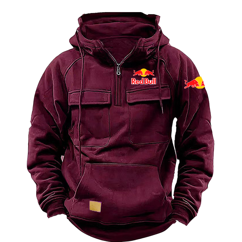 Red Bull – sweat à capuche rétro robuste pour hommes, épais, ample, avec fermeture éclair, doublure polaire, vêtements de moto