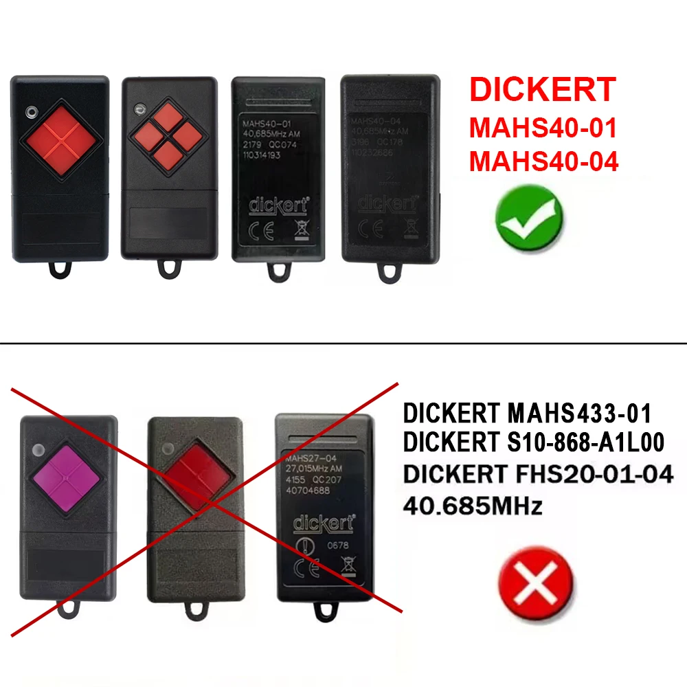 Remote Control 40 mhz DICKERT 1 Button 40.685MHz MAHS40-01MAHS40-04 Garage Door Opener Transmitter Replacement