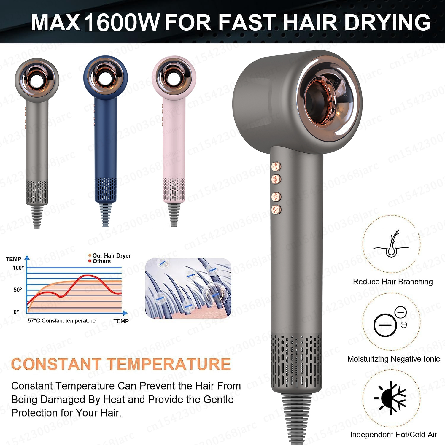 เครื่องเป่าผมไฟฟ้าไอออนลบเครื่องเป่าผมสูง220V ที่ไม่มีใบเครื่องเป่าผมดูแลเส้นผมส่วนบุคคล